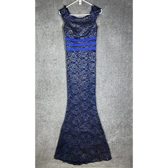 La Scala Iridescent Sequin Sleeveless Fitted Maxi Formal Dress Womens Small Blue - Picture 1 of 16
